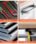 Close-up of Beefy 72 Inch Rolling Tool Chest With Solid Wood Top And Stainless Steel Cabinet, showing tool organization details.