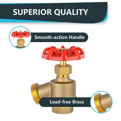 50 Pack Hose Bibb Valve Set With One Half Inch FIP To Three Quarter Inch MHT Brass Plumbing Fittings For Garden Boiler And Outdoor Water Service Beefy Rugged And Leak Proof Corrosion Resistant lead-free brass hose bibb with red handle