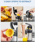 Ditch the Squeeze Work! This Electric Citrus Juicer Boasts A Powerful Motor And Two Interchangeable Cones for easy orange extraction.
