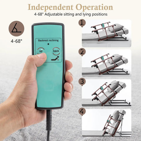 Remote controller for Electric Adjustable Bed Backrest Lift Assist With Smooth Recline Control 4 To 68 Degrees showing adjustment options.