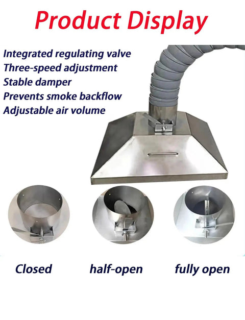 Heavy Duty Adjustable Fume Extraction Arm With Flexible Half Inch Industrial Dust Hose For Welding And Laser Marking, displaying adjustment settings.
