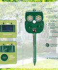 Solar Owl Motion Sensor Deterrent With Ultrasonic Sound And LED Flash Alerts For Outdoor Use Protect Your Garden Yard Patio And Perimeter From Pests Easy Setup Motion Activated Safe For Pets, green solar owl stake