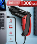 Killer 3.6V Cordless Electric Screwdriver Kit with Mini Drill Bits charging via laptop USB with 1300mAh battery.
