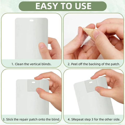 Step-by-step instructions using 60 Piece Vertical Blind Repair Tabs Kit With Transparent PVC Adhesive Fixers For Replacement Slats