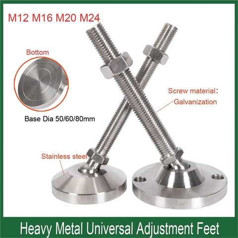 Heavy Duty Adjustable Leveling Feet With Swivel Base Articulating Legs And Furniture Glide Pads Rock Solid Construction, stainless steel with galvanized screws.