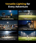 Telescoping Camping Light With 3200 Lumens LED Lantern illuminating various outdoor activities and workspaces.
