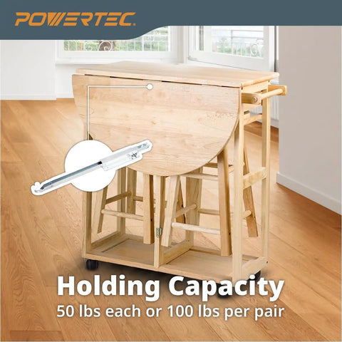 Heavy Duty Metal Drop Leaf Table Supports 4PK Zinc Plated Alloy Steel Sliding Bracket Kit for Folding Kitchen Dining and RV Tables, holding 50 lbs per pair.