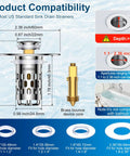 Universal Bathroom Sink Drain Strainer With All Metal Pop Up Stopper And Removable Stainless Steel Filter Basket, sized for standard sinks.