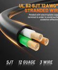 Built Tough 10 Ft Ac Power Adapter Cord 15 To 20 Amp Nema 5 15P To 5 15R 5 20R 6 15R 6 20R T Blade Splitter showcasing 12AWG stranded wire.