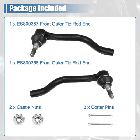 Two Pack Beefed Up Front Outer Tie Rod End Links For Nissan Altima 2007 To 2015, Nissan Maxima 2009 To 2018, And Nissan Murano 2009 To 2012, Suspension Steering Tie Rod Ends ES800357 ES800358 Replacement Pair, black steel, with castle nuts and cotter pins