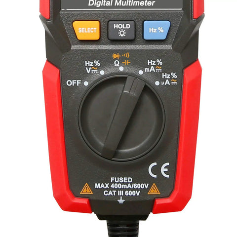 UT125C Pocket Digital Multimeter For DIYers And Pros 4000 Count Tester Measures AC DC Voltage Up To 600V Close-up Dial View