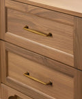 Antique Brass Cabinet Pulls Set Of 5 5 Inch Hole Center Vintage Drawer Pulls installed on wooden dresser.