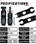 24 Pack Solar Panel Cable Connectors, Male And Female IP67 Waterproof, Includes 2 Spanners, 12 Pairs, Copper Conductors