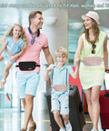 Family wearing Ultra Slim RFID Blocking Travel Money Belt Hidden Under Clothes For Women And Men With Passport Holder, Protect Cash Cards