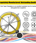 Heavy Duty 12mm Fiberglass Fish Tape With Reinforced Steel Core Non Conductive Cable Puller And Conduit Rodder built on a wheeled frame.