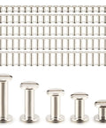 Kickass Chicago Screw Bindings Assortment Kit For Leather Crafting And Bookbinding Projects set of metal fasteners in various sizes.