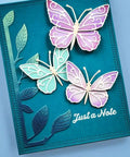 Handmade card with butterfly design using Six Piece Rectangle Frame Metal Die Cuts Set with Scalloped Stitch Nested Tags for DIY crafts.