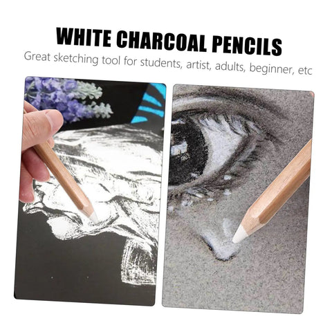 Person using white charcoal pencil for art drawing in 4 Pack White Charcoal And Graphite Pencils Set For Art Drawing Dope Sketching
