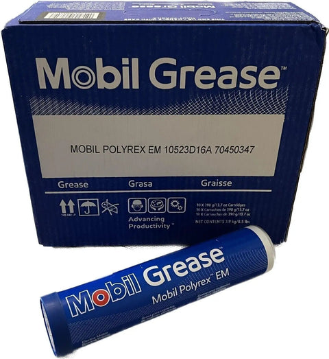 Electric Motor Bearing Grease Case Of 10 Tubes, 13.7 Oz Each, High Temp Lubricant For Low Noise Operation box and tube visible in blue packaging.