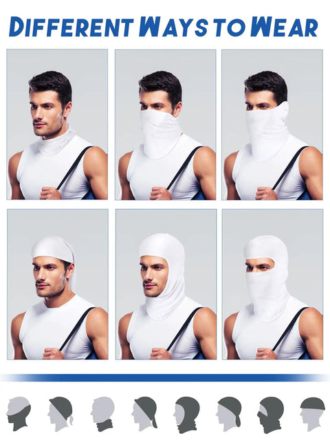 9 Pack Men Ski Masks Balaclava Full Face Hood for Winter Weather shown in various wearing styles, breathable and quick-dry