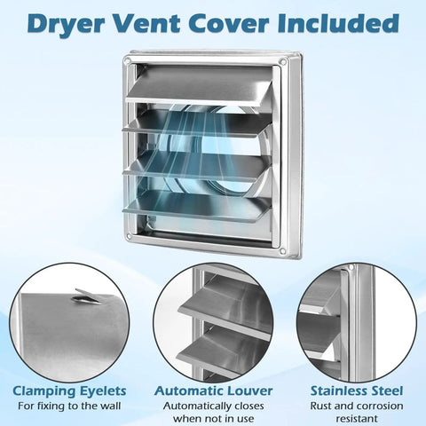 Magnetic Dryer Vent Connector Kit with 4 Inch Quick Connect Hose features stainless steel outdoor vent cover, DV180 Magnetic Coupling.
