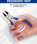 Hand holding a six inch precision flush cutter from the Six Piece Wire Cutters Set with non-slip ergonomic grip.