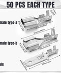 150 Piece 6.3Mm Male And Female Wire Spade Connector Quick Disconnect Terminal Kit For Automotive Audio Car Stereo Wiring Relay Harness, showcasing different connector types.
