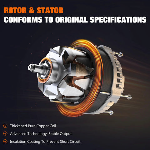 High Output 110Amp Direct Fit Alternator With 6 Groove Pulley rotor and stator, thickened pure copper coil