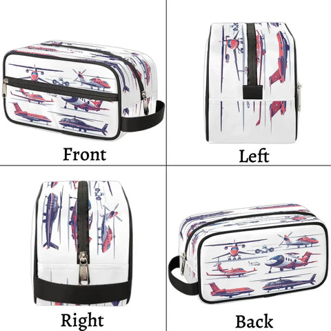 Go To Travel Toiletry Bag For Women And Men Foldable Dopp Kit with Aircraft Pattern Front Left Right Back Views