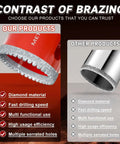 Front view of red diamond hole saw with serrated edge for ceramic tiles; beside a silver hole saw in a two-item banner