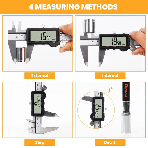 Rechargeable Digital Caliper With Auto Off, One Key Reset, Measuring External, Internal, Step, Depth Methods