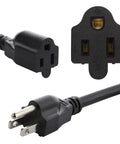 Three Prong To Four Way Power Cord Splitter 20 Inch Heavy Duty Extension Cord with four outlets Y style cable 16 AWG black