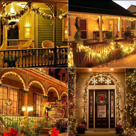 2 Pack Solar String Lights 132Ft Of Warm White LED Fairy Lights, 400 LED Total, decorating outdoor porches and entranceways
