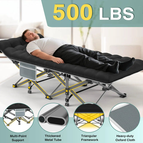 Heavy Duty Portable Camping Cot With Mattress For Adults Foldable Padded Sleeping Cot 75 x 28 x 15 Inches 500 lbs support