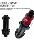 Close-up of red and black hub with 36T ratchet for 700C Disc Brake Carbon Wheelset For Road Bikes Tubeless Ready Clincher 50mm Deep V Shaped Rim