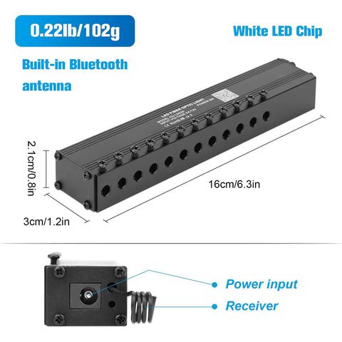 Shine Like A Shooting Star Dope 96 Fiber Optic Strands Kit Bluetooth control unit with dimensions and details labeled
