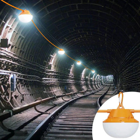 Heavy Duty 120ft Construction String Lights With 180W Work Light And 18000 Lumens in tunnel for jobsite lighting