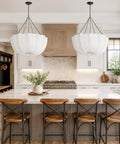 Finktonglan 19.7" White Pleated Fabric Chandelier, Farmhouse Pendant Light for Dining Room above kitchen island.