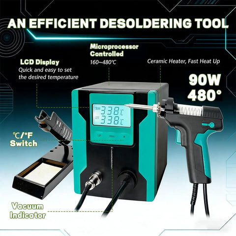 Electric Solder Sucker Gun With LCD Desolder Station, 90W Desoldering Tool, Temperature Control 320F-896F, LCD display