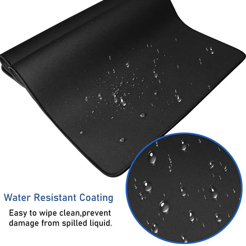 Ultra Large Extended Gaming Mouse Pad With Stitched Edges And Non Slip Natural Rubber Base For Esports Pros And Everyday Desk Setup, Waterproof Keyboard Mat Measuring 31.5 By 15.7 Inches, Pro Grade, Ideal For Gaming And Office with water-resistant surface close-up showing droplets