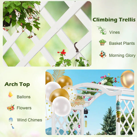 Durable Fir Wood Garden Arbor With Planter Boxes And Trellis For Climbing Plants Veggies And Herbs White Outdoor Archway detail