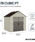 8x7 Ft Outdoor Storage Shed With Floor, Lockable Double Doors, Skylights, 378 Cu Ft Resin Weatherproof Garden Shed for storage