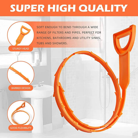 5 Pack 25 Inch Drain Clog Remover Snakes Hair Blockage Buster Flexible Hair Clog Cleaner in bathroom setting