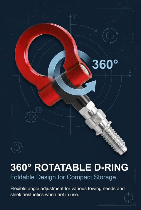 360° rotatable heavy duty car front bumper tow hook forged steel towing pull ring with compact storage design red