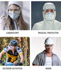 Collage showing usage of Safety Goggles That Fit Over Your Specs With Anti Fog And Anti Scratch Lenses in lab, medical, outdoor, work settings.