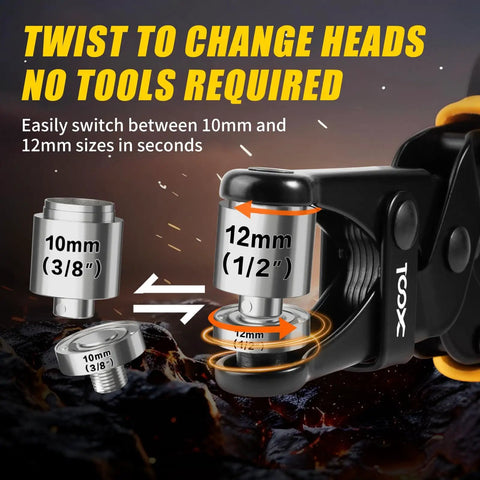 2 In 1 Grommet Tool Kit With Twist Change Heads 12mm And 10mm Magnetic Punching System shown with interchangeable heads