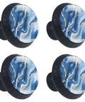 4 Pack Blue Abstract Fluid Marble Glass Cabinet Knobs Round Crystal Kitchen Pulls For Dresser Bathroom Wardrobe Cupboard Doors