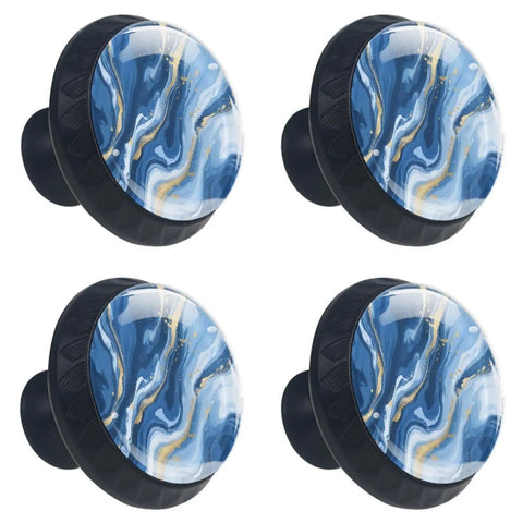 4 Pack Blue Abstract Fluid Marble Glass Cabinet Knobs Round Crystal Kitchen Pulls For Dresser Bathroom Wardrobe Cupboard Doors