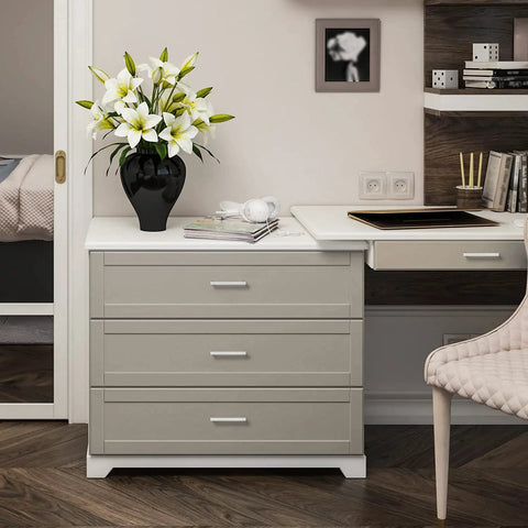 Modern room with cabinet featuring brushed nickel four and half inch cabinet handles square kitchen pulls for cabinets and drawers.