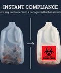Straight Up Reliable 2X2 Biohazard Stickers 250 Pack No Sweat Coated Paper Warning Labels sealing a container with a biohazard symbol.
